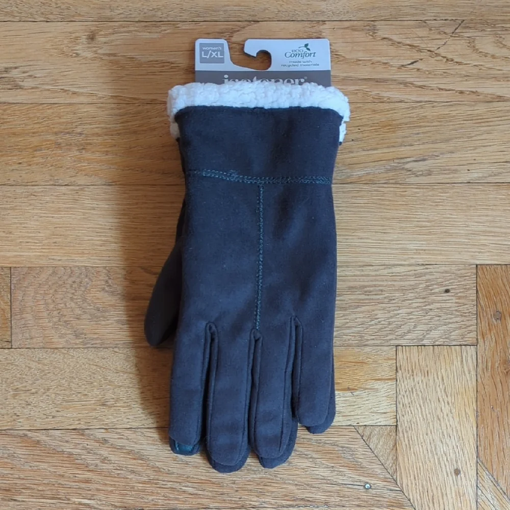 Isotoner Lead Microsuede smarTouch smartDri Sherpa Lined Gloves Size L/XL